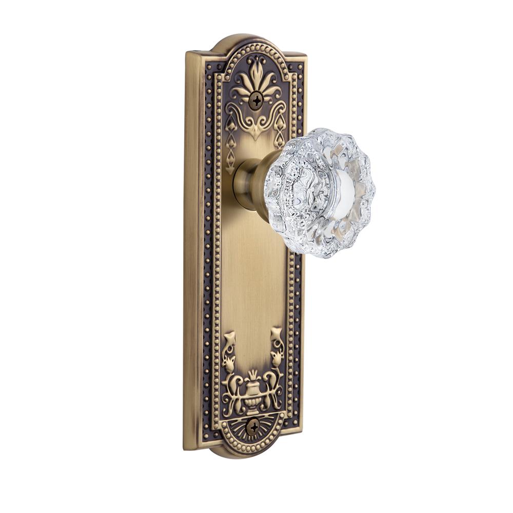 Grandeur by Nostalgic Warehouse PARVER Privacy Knob - Parthenon Plate with Versailles Crystal Knob in Vintage Brass